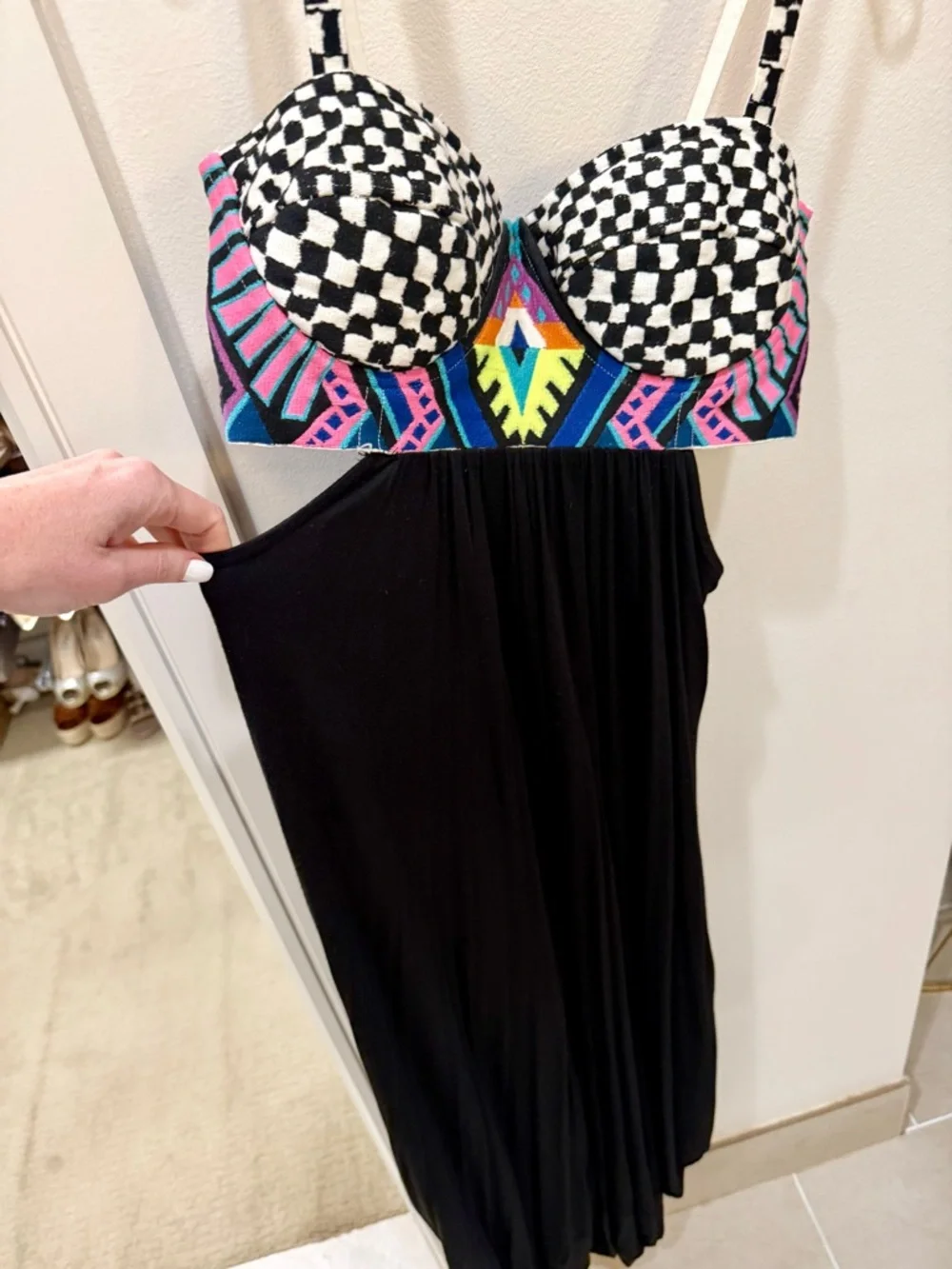 Mara Hoffman Embroidered Cutout Maxi Dress Black Multicolor Bustier Size Medium - Picture 6 of 11